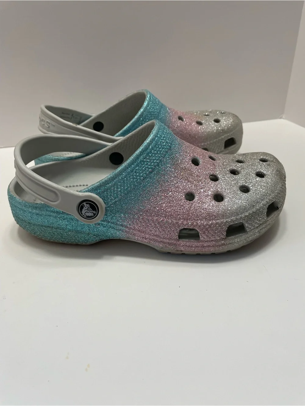 CROCS Kids Ombre Glitter Clogs - Teal, Pink, Silver